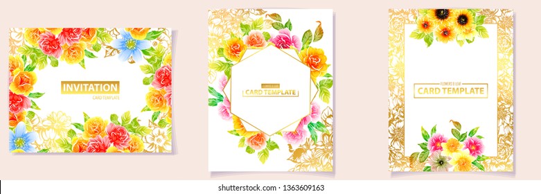Vintage delicate greeting invitation card template design with flowers for wedding, marriage, bridal, birthday, Valentine's day. Romantic vector illustration.