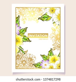 Vintage delicate greeting invitation card template design with flowers for wedding, marriage, bridal, birthday, Valentine's day. Romantic vector illustration.

