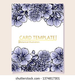 Vintage delicate greeting invitation card template design with flowers for wedding, marriage, bridal, birthday, Valentine's day. Romantic vector illustration.
