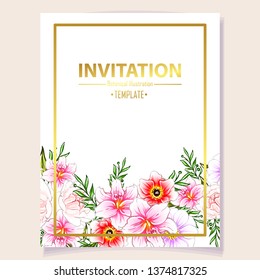 Vintage delicate greeting invitation card template design with flowers for wedding, marriage, bridal, birthday, Valentine's day. Romantic vector illustration.

