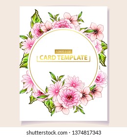Vintage delicate greeting invitation card template design with flowers for wedding, marriage, bridal, birthday, Valentine's day. Romantic vector illustration.
