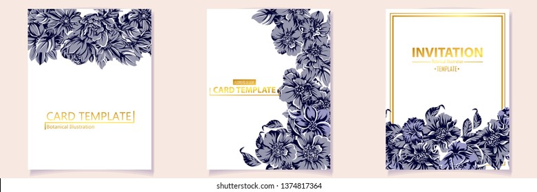 Vintage delicate greeting invitation card template design with flowers for wedding, marriage, bridal, birthday, Valentine's day. Romantic vector illustration.

