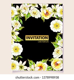 Vintage delicate greeting invitation card template design with flowers for wedding, marriage, bridal, birthday, Valentine's day. Romantic vector illustration.