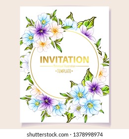 Vintage delicate greeting invitation card template design with flowers for wedding, marriage, bridal, birthday, Valentine's day. Romantic vector illustration.