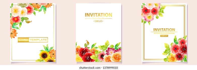 Vintage delicate greeting invitation card template design with flowers for wedding, marriage, bridal, birthday, Valentine's day. Romantic vector illustration.