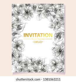 Vintage delicate greeting invitation card template design with flowers for wedding, marriage, bridal, birthday, Valentine's day. Romantic vector illustration.
