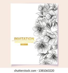 Vintage delicate greeting invitation card template design with flowers for wedding, marriage, bridal, birthday, Valentine's day. Romantic vector illustration.
