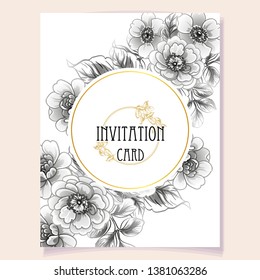 Vintage delicate greeting invitation card template design with flowers for wedding, marriage, bridal, birthday, Valentine's day. Romantic vector illustration.

