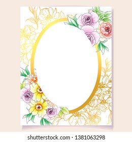 Vintage delicate greeting invitation card template design with flowers for wedding, marriage, bridal, birthday, Valentine's day. Romantic vector illustration.
