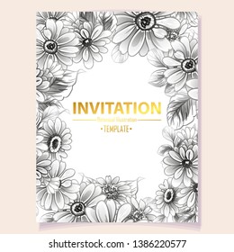 Vintage delicate greeting invitation card template design with flowers for wedding, marriage, bridal, birthday, Valentine's day. Romantic vector illustration.