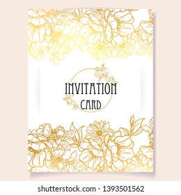 Vintage delicate greeting invitation card template design with flowers for wedding, marriage, bridal, birthday, Valentine's day. Romantic vector illustration.