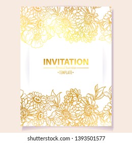 Vintage delicate greeting invitation card template design with flowers for wedding, marriage, bridal, birthday, Valentine's day. Romantic vector illustration.