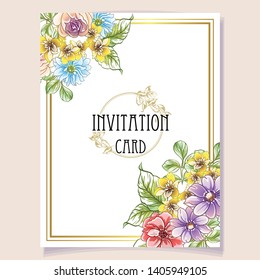 Vintage delicate greeting invitation card template design with flowers for wedding, marriage, bridal, birthday, Valentine's day. 