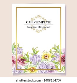 Vintage delicate greeting invitation card template design with flowers for wedding, marriage, bridal, birthday, Valentine's day. Romantic vector illustration.