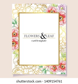 Vintage delicate greeting invitation card template design with flowers for wedding, marriage, bridal, birthday, Valentine's day. Romantic vector illustration.