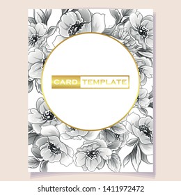 Vintage delicate greeting invitation card template design with flowers for wedding, marriage, bridal, birthday, Valentine's day. Romantic vector illustration.