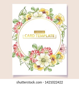 Vintage delicate greeting invitation card template design with flowers for wedding, marriage, bridal, birthday, Valentine's day. Romantic vector illustration.