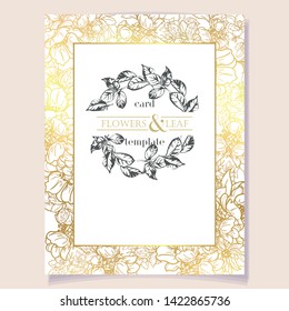 Vintage delicate greeting invitation card template design with flowers for wedding, marriage, bridal, birthday, Valentine's day. Romantic vector illustration.