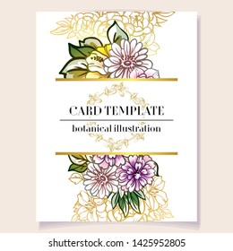 Vintage delicate greeting invitation card template design with flowers for wedding, marriage, bridal, birthday, Valentine's day. Romantic vector illustration.