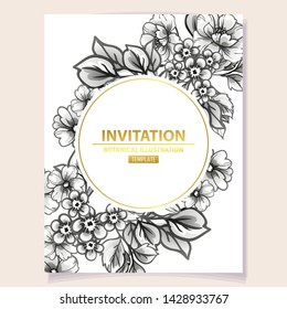 Vintage delicate greeting invitation card template design with flowers for wedding, marriage, bridal, birthday, Valentine's day. Romantic vector illustration.