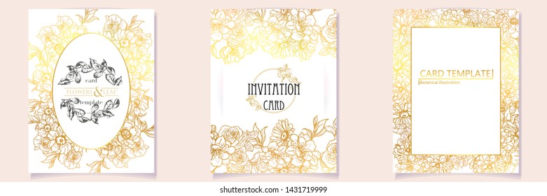 Vintage delicate greeting invitation card template design with flowers for wedding, marriage, bridal, birthday, Valentine's day. Romantic vector illustration.