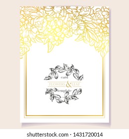 Vintage delicate greeting invitation card template design with flowers for wedding, marriage, bridal, birthday, Valentine's day. Romantic vector illustration.