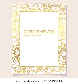 Vintage delicate greeting invitation card template design with flowers for wedding, marriage, bridal, birthday, Valentine's day. Romantic vector illustration.