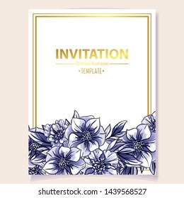 Vintage delicate greeting invitation card template design with flowers for wedding, marriage, bridal, birthday, Valentine's day. Romantic vector illustration.
