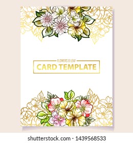 Vintage delicate greeting invitation card template design with flowers for wedding, marriage, bridal, birthday, Valentine's day. Romantic vector illustration.