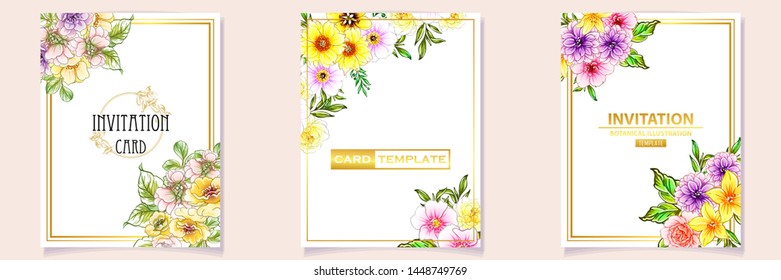 Vintage delicate greeting invitation card template design with flowers for wedding, marriage, bridal, birthday, Valentine's day. Romantic vector illustration.
