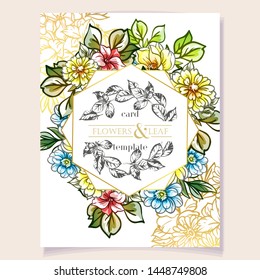 Vintage delicate greeting invitation card template design with flowers for wedding, marriage, bridal, birthday, Valentine's day. Romantic vector illustration.

