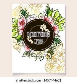Vintage delicate greeting invitation card template design with flowers for wedding, marriage, bridal, birthday, Valentine's day. Romantic vector illustration.
