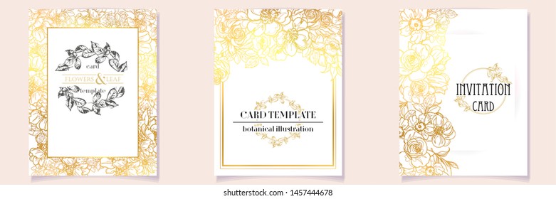Vintage delicate greeting invitation card template design with flowers for wedding, marriage, bridal, birthday, Valentine's day. Romantic vector illustration.
