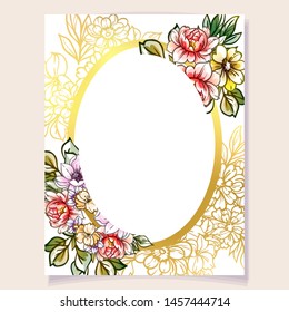 Vintage delicate greeting invitation card template design with flowers for wedding, marriage, bridal, birthday, Valentine's day. Romantic vector illustration.

