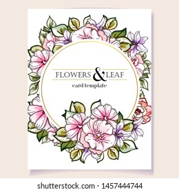 Vintage delicate greeting invitation card template design with flowers for wedding, marriage, bridal, birthday, Valentine's day. Romantic vector illustration.

