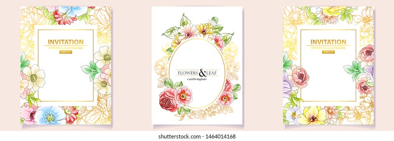 Vintage delicate greeting invitation card template design with flowers for wedding, marriage, bridal, birthday, Valentine's day. Romantic vector illustration.