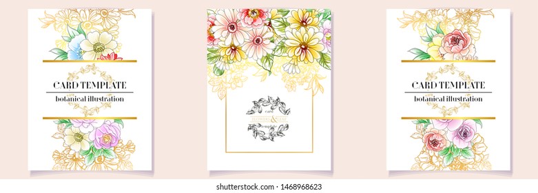 Vintage delicate greeting invitation card template design with flowers for wedding, marriage, bridal, birthday, Valentine's day. Romantic vector illustration.
