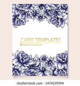 Vintage delicate greeting invitation card template design with flowers for wedding, marriage, bridal, birthday, Valentine's day. Romantic vector illustration.