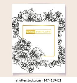 Vintage delicate greeting invitation card template design with flowers for wedding, marriage, bridal, birthday, Valentine's day. Romantic vector illustration.