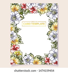 Vintage delicate greeting invitation card template design with flowers for wedding, marriage, bridal, birthday, Valentine's day. Romantic vector illustration.