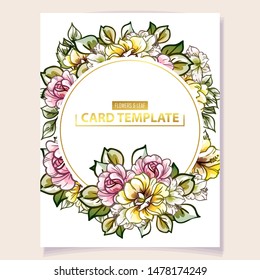 Vintage delicate greeting invitation card template design with flowers for wedding, marriage, bridal, birthday, Valentine's day. Romantic vector illustration.