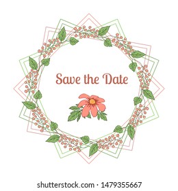 Vintage delicate greeting invitation card template design with flowers for wedding, marriage, bridal, birthday, Valentine's day. Romantic vector illustration.