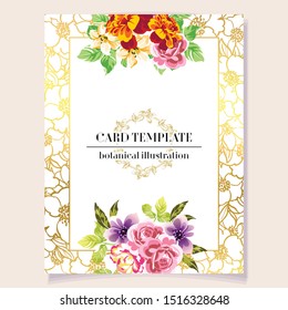 Vintage delicate greeting invitation card template design with flowers for wedding, marriage, bridal, birthday, Valentine's day. Romantic vector illustration.