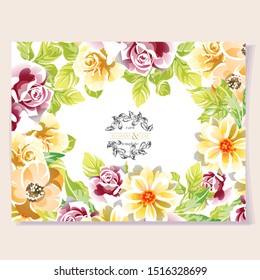 Vintage delicate greeting invitation card template design with flowers for wedding, marriage, bridal, birthday, Valentine's day. Romantic vector illustration.