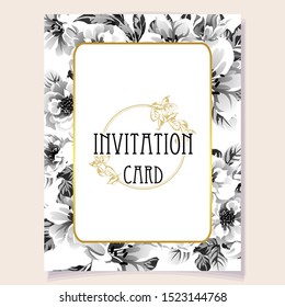 Vintage delicate greeting invitation card template design with flowers for wedding, marriage, bridal, birthday, Valentine's day. Romantic vector illustration.