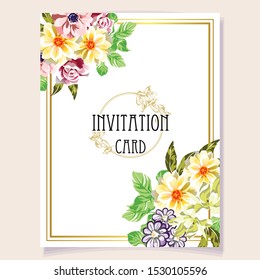 Vintage delicate greeting invitation card template design with flowers for wedding, marriage, bridal, birthday, Valentine's day. Romantic vector illustration.