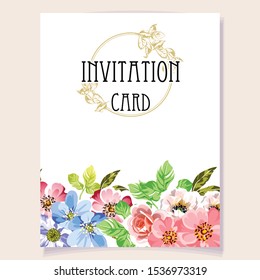 Vintage delicate greeting invitation card template design with flowers for wedding, marriage, bridal, birthday, Valentine's day. Romantic vector illustration.