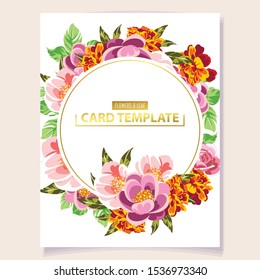 Vintage delicate greeting invitation card template design with flowers for wedding, marriage, bridal, birthday, Valentine's day. Romantic vector illustration.