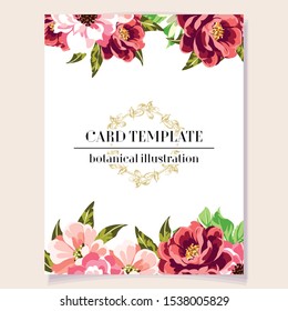 Vintage delicate greeting invitation card template design with flowers for wedding, marriage, bridal, birthday, Valentine's day. Romantic vector illustration.