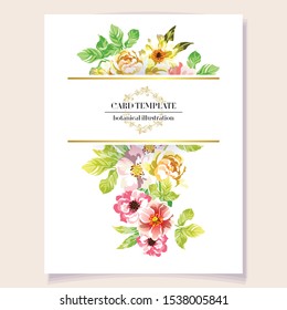Vintage delicate greeting invitation card template design with flowers for wedding, marriage, bridal, birthday, Valentine's day. Romantic vector illustration.